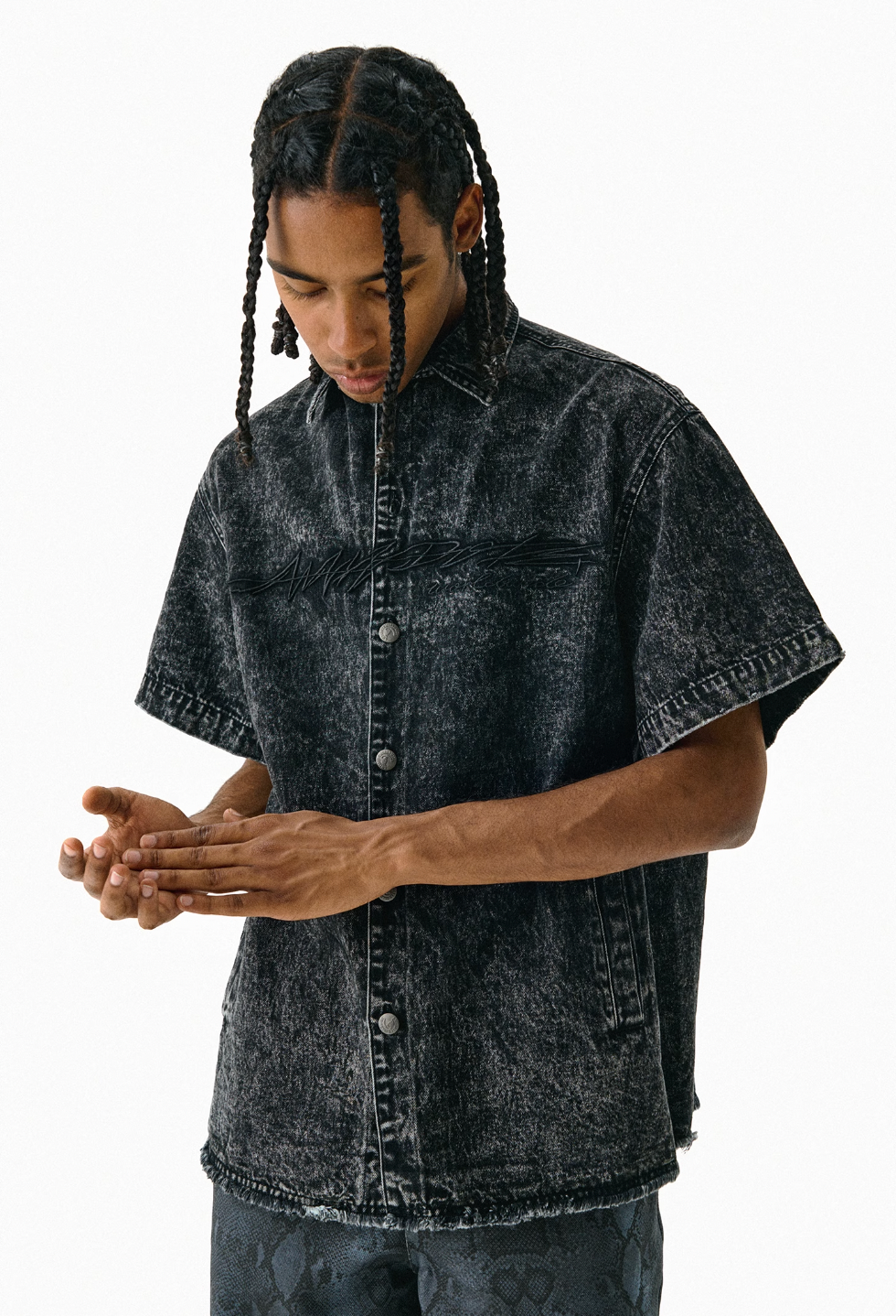 ANTIDOTE Cowboy Embroidered Denim Short Sleeve Shirt