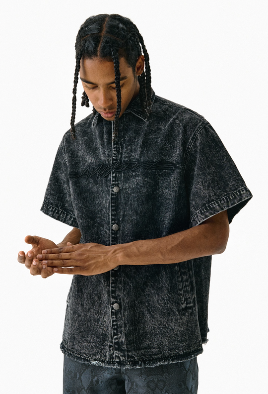 ANTIDOTE Cowboy Embroidered Denim Short Sleeve Shirt