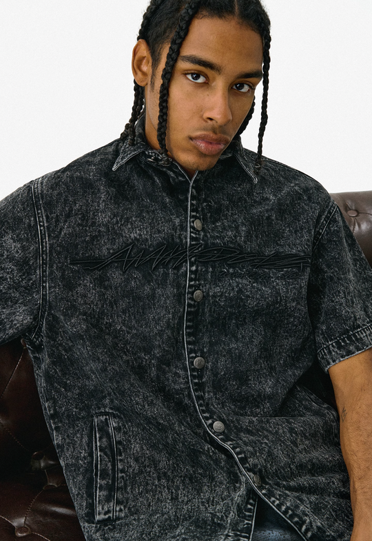 ANTIDOTE Cowboy Embroidered Denim Short Sleeve Shirt