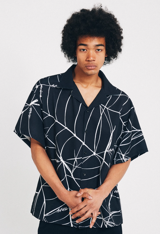 ANTIDOTE Spider Web Print Short Sleeved Shirt