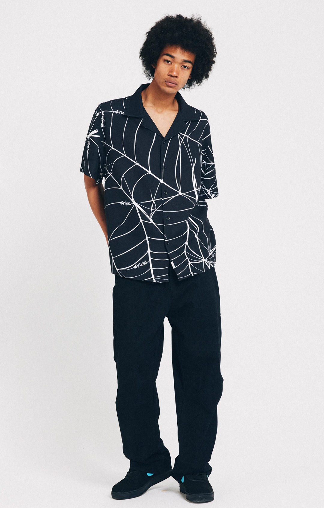 ANTIDOTE Spider Web Print Short Sleeved Shirt
