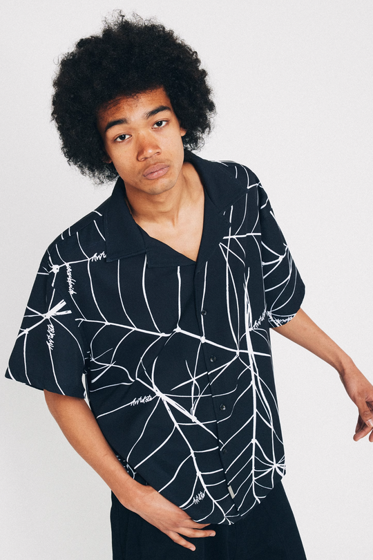 ANTIDOTE Spider Web Print Short Sleeved Shirt