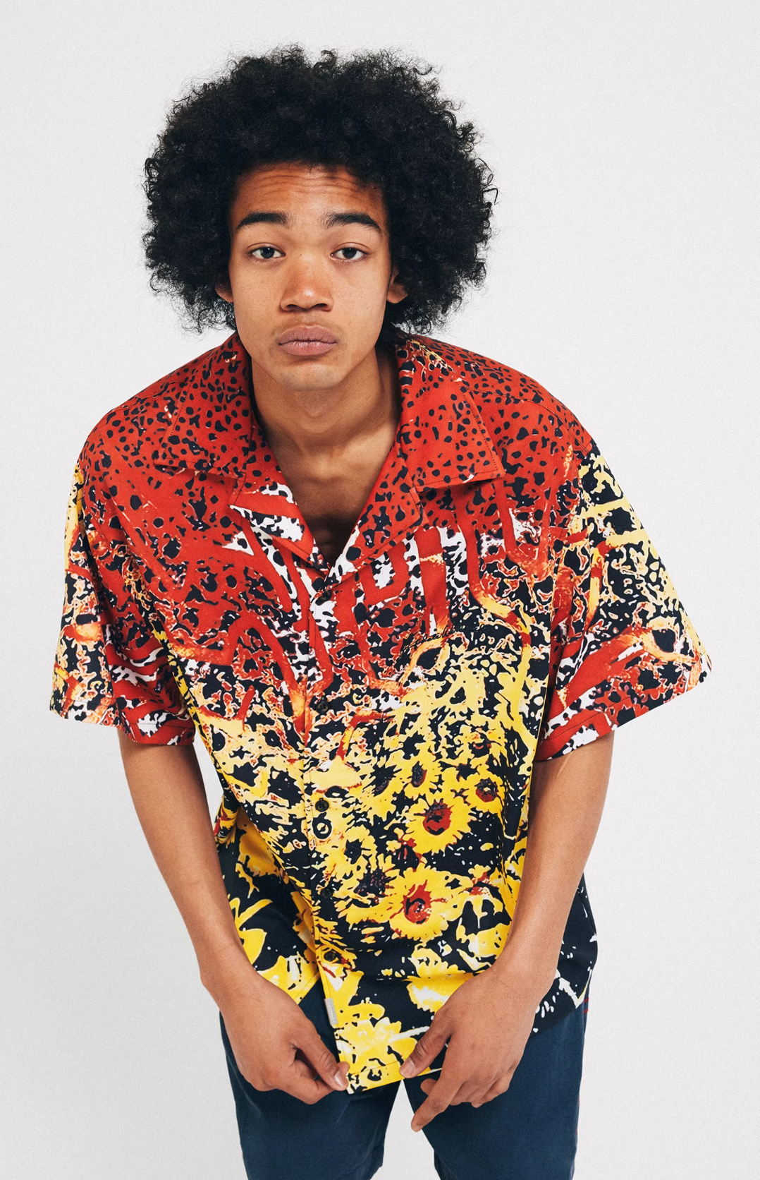 ANTIDOTE  Hawaiian Flower Short Sleeved Cuban Shirt