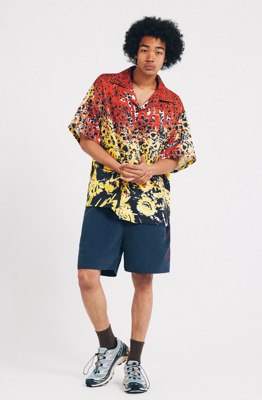 ANTIDOTE  Hawaiian Flower Short Sleeved Cuban Shirt