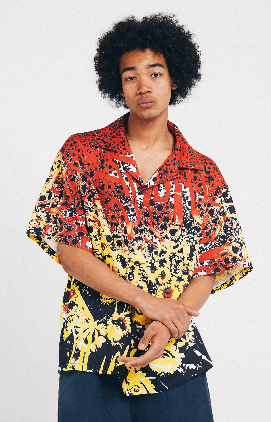 ANTIDOTE  Hawaiian Flower Short Sleeved Cuban Shirt