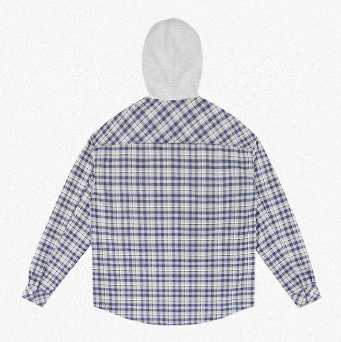 ANTIDOTE Patchwork Hooded Plaid Shirt Jacket
