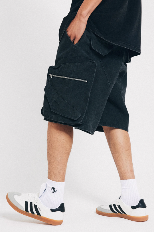 ANTIDOTE Distressed Washed Zipper Pocket Shorts