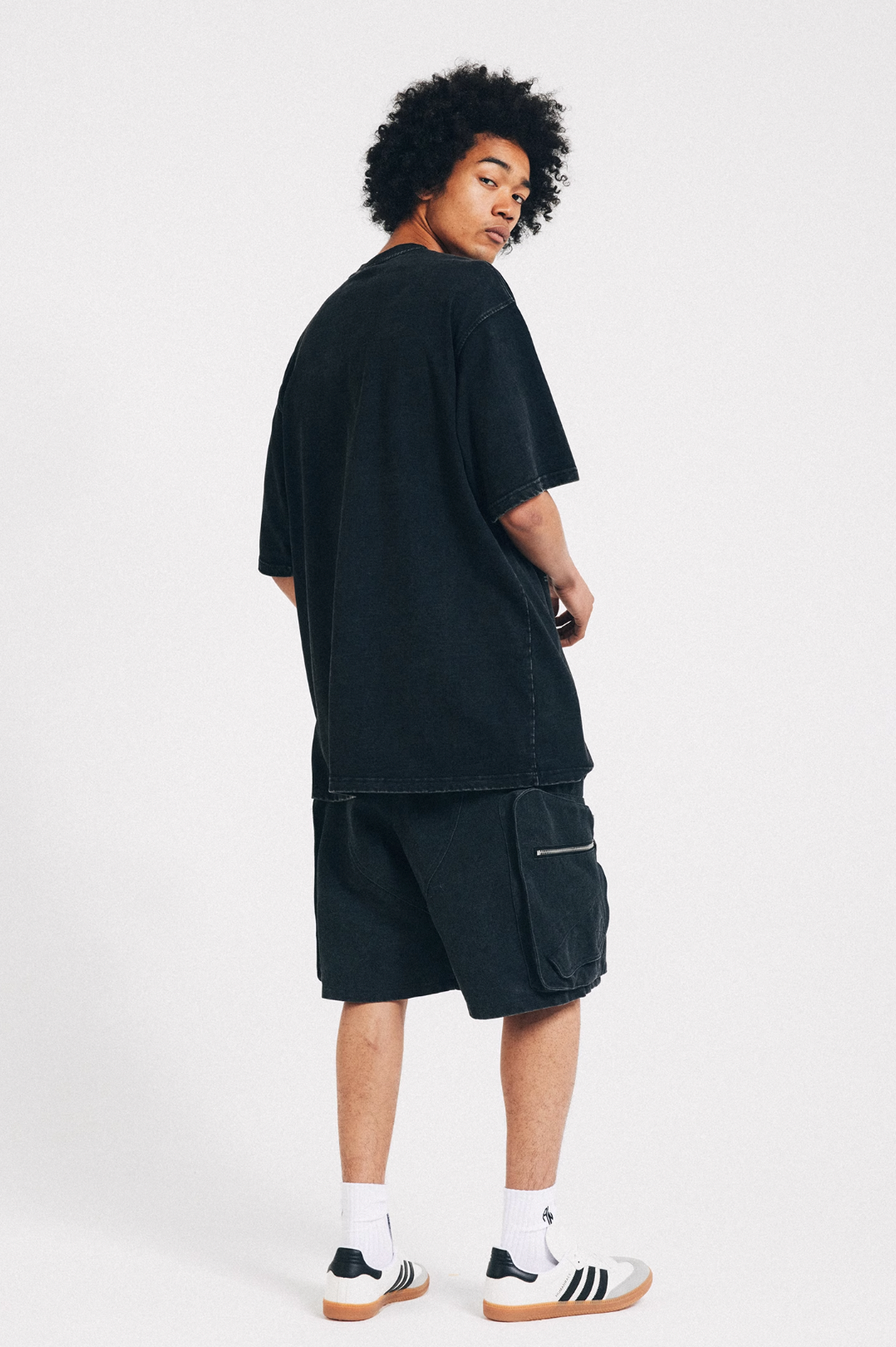 ANTIDOTE Distressed Washed Zipper Pocket Shorts