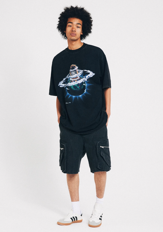 ANTIDOTE Distressed Washed Zipper Pocket Shorts