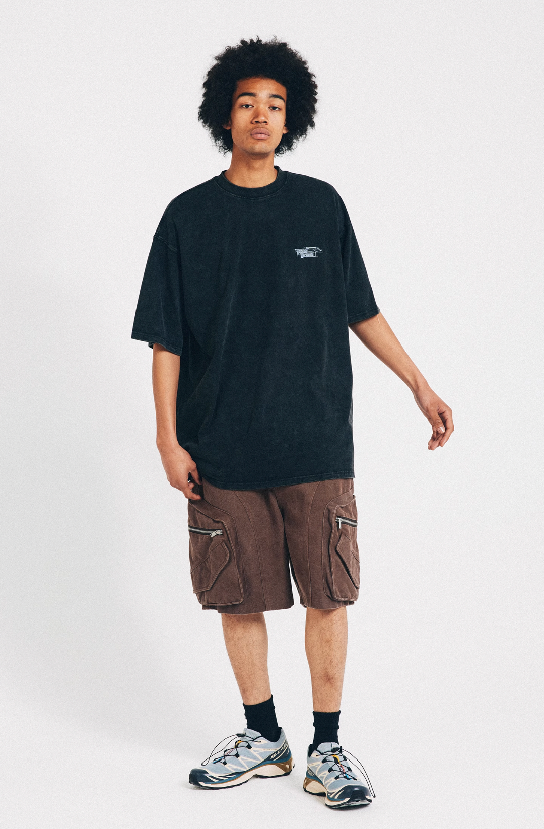 ANTIDOTE Distressed Washed Zipper Pocket Shorts