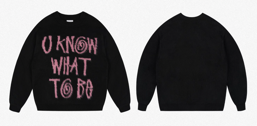 ANTIDOTE Scrunchy Slogan Knit Sweater