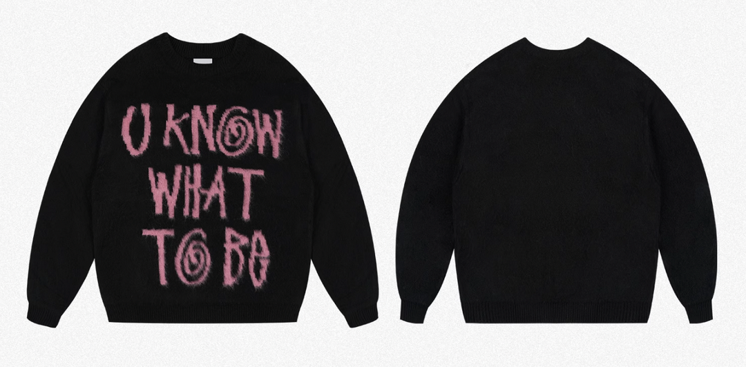ANTIDOTE Scrunchy Slogan Knit Sweater