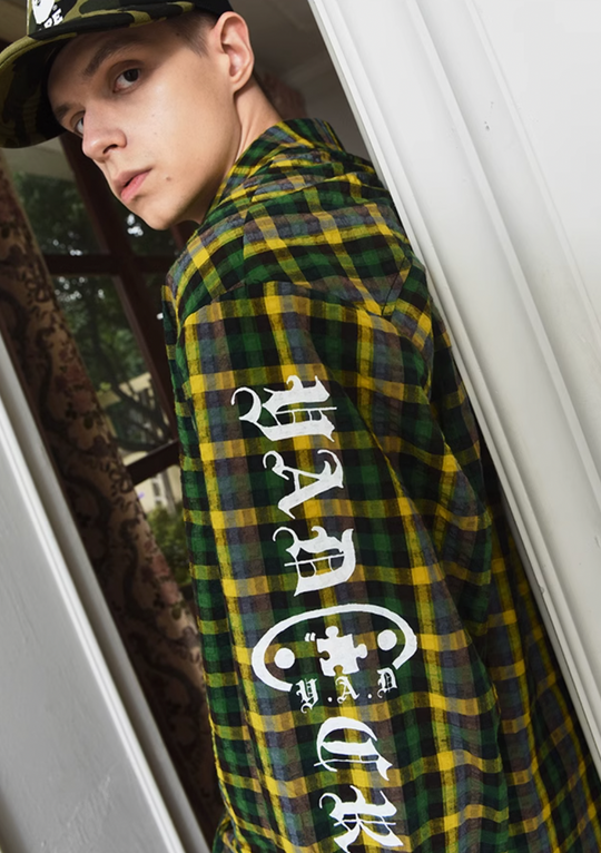 YADcrew Gothic Oval Puzzle Bubble Plaid Shirt