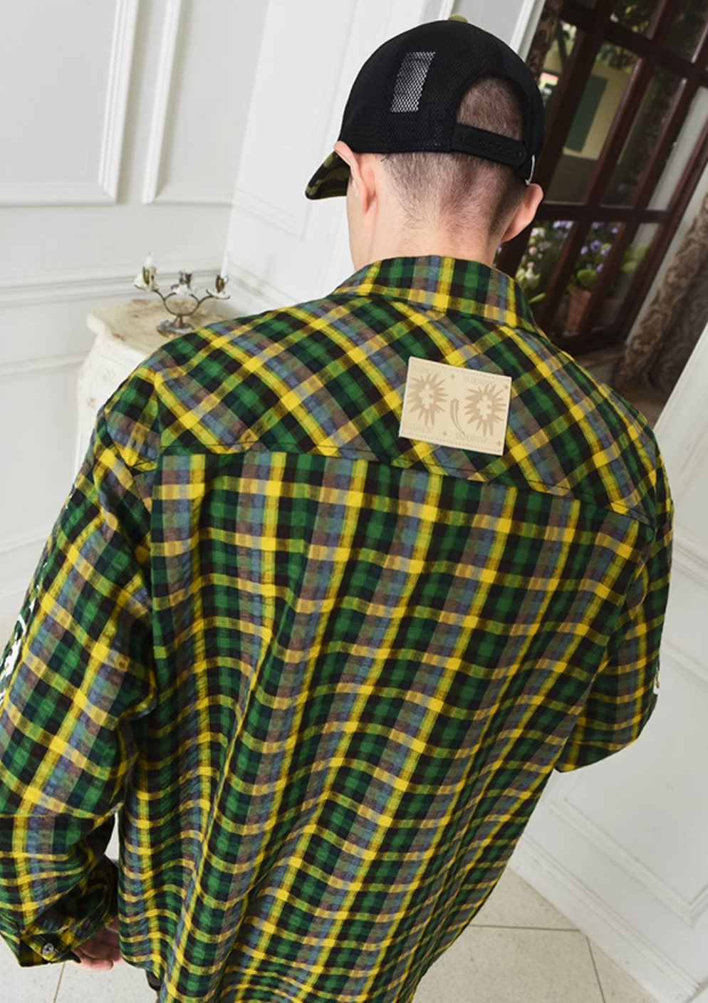 YADcrew Gothic Oval Puzzle Bubble Plaid Shirt