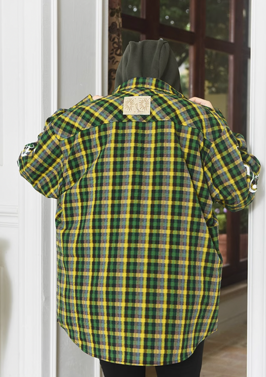 YADcrew Gothic Oval Puzzle Bubble Plaid Shirt