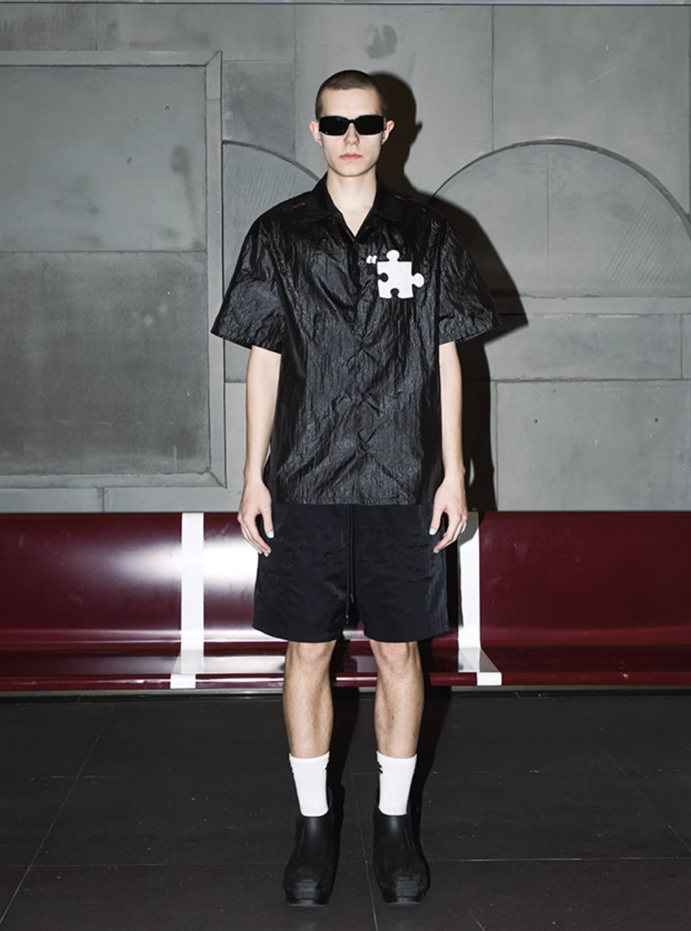 YADcrew Plastic Pattern Fabric Short Sleeved Shirt