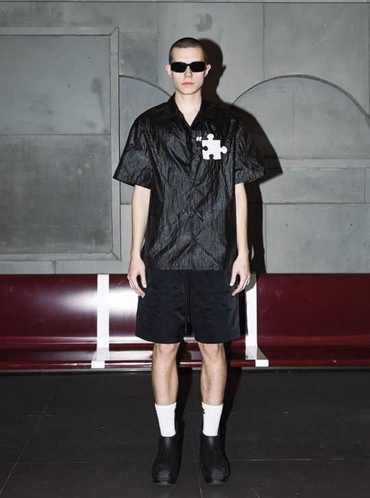 YADcrew Plastic Pattern Fabric Short Sleeved Shirt