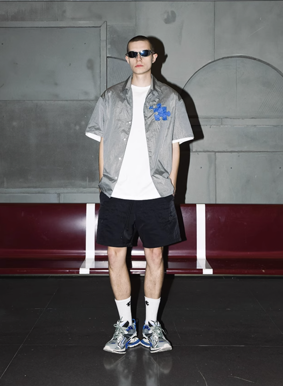 YADcrew Plastic Pattern Fabric Short Sleeved Shirt