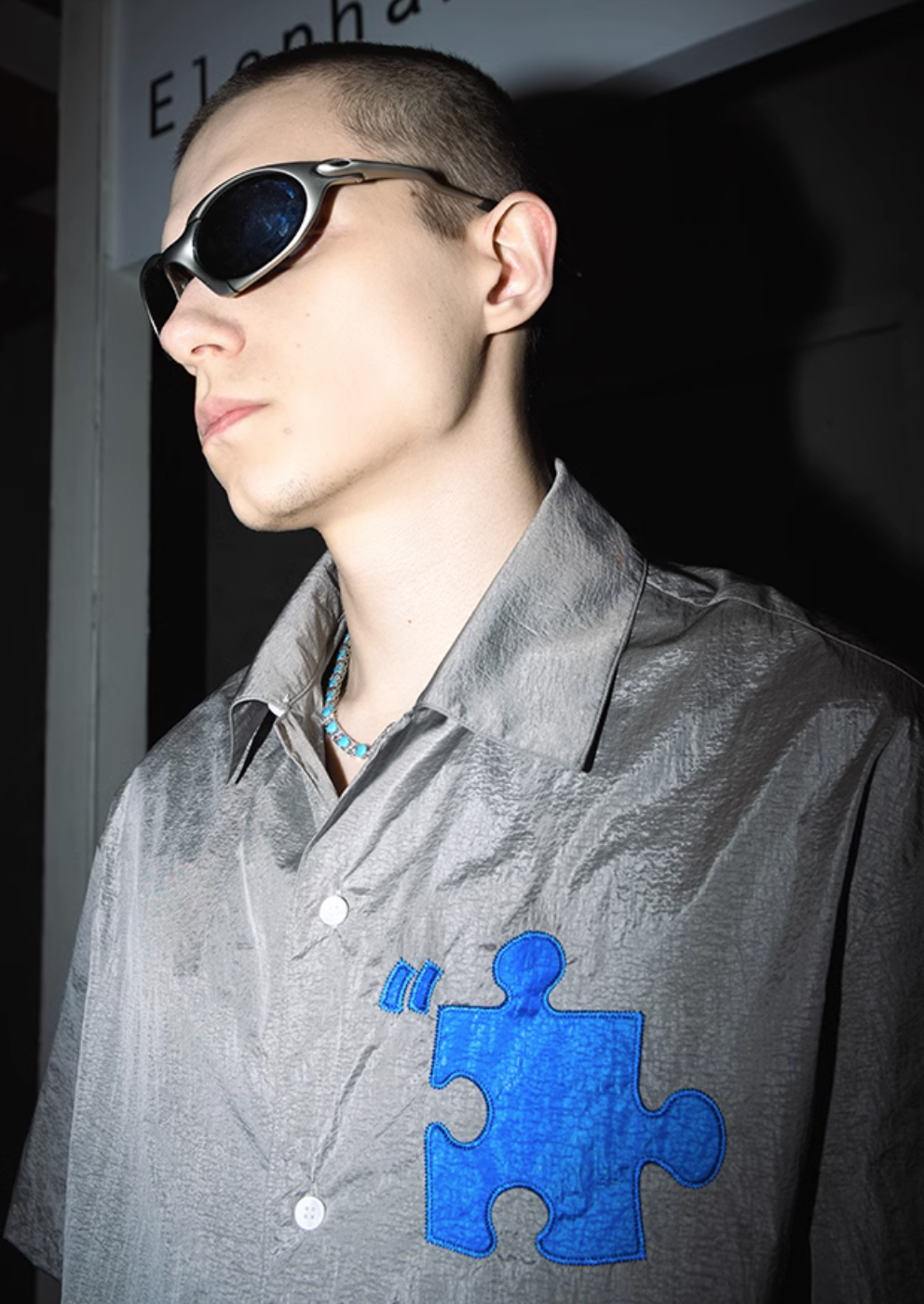 YADcrew Plastic Pattern Fabric Short Sleeved Shirt