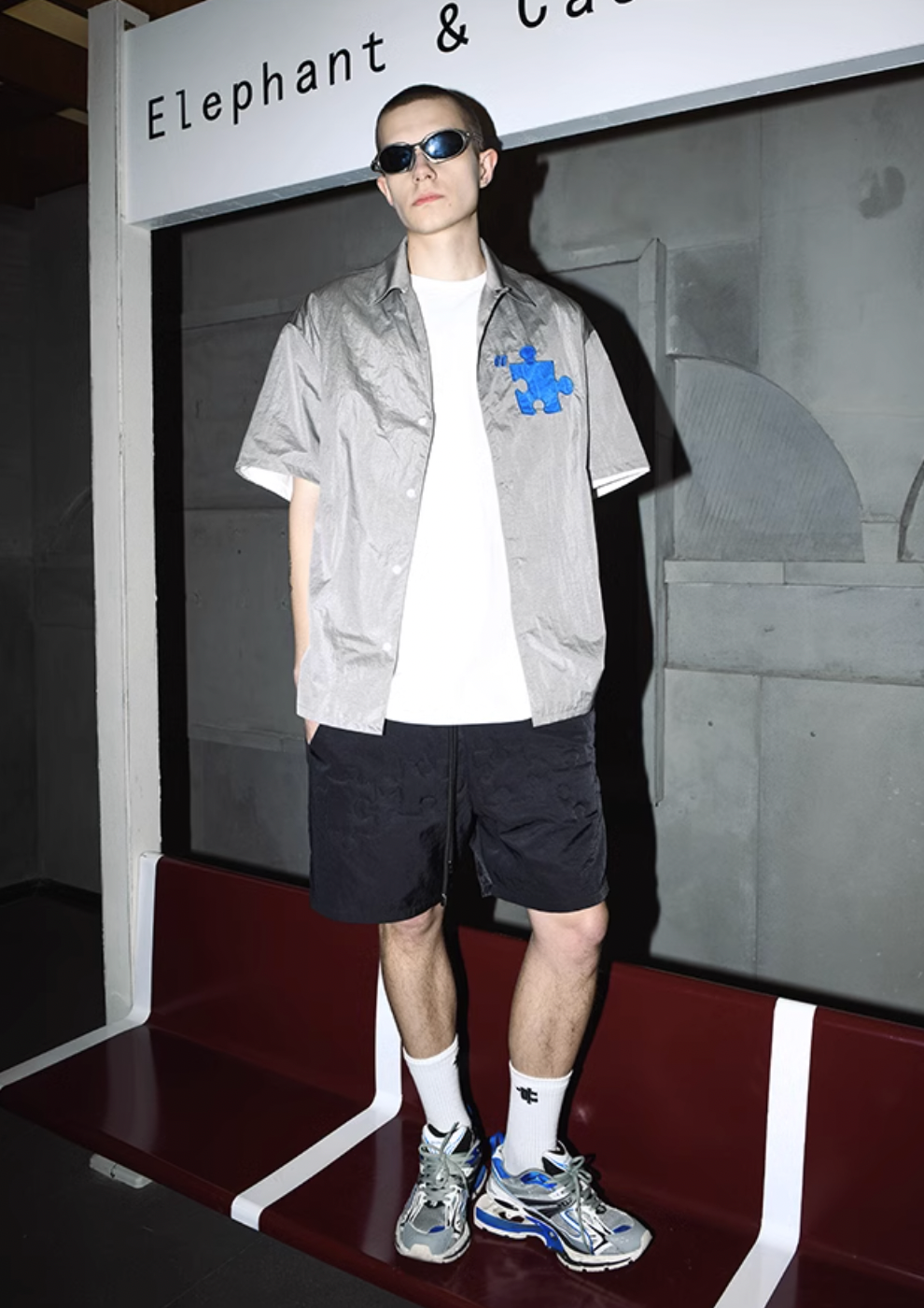 YADcrew Plastic Pattern Fabric Short Sleeved Shirt