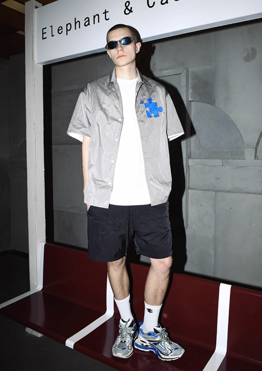 YADcrew Plastic Pattern Fabric Short Sleeved Shirt