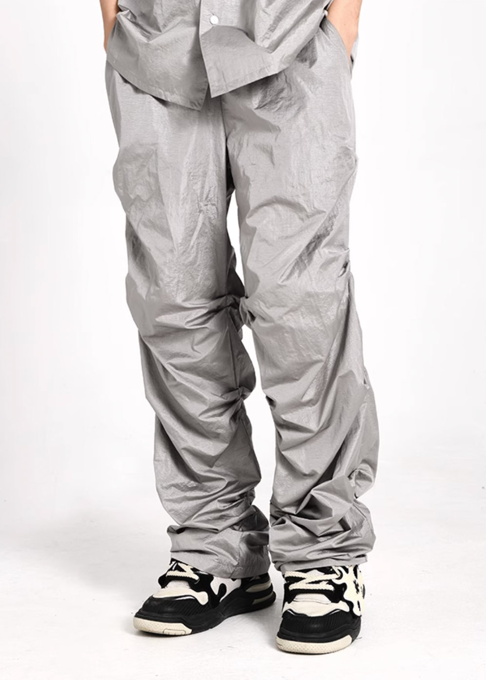 YADcrew Plastic Texture Fabric Pants