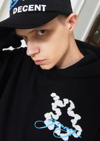 YADcrew Flocking Patch Embroidery Hoodie