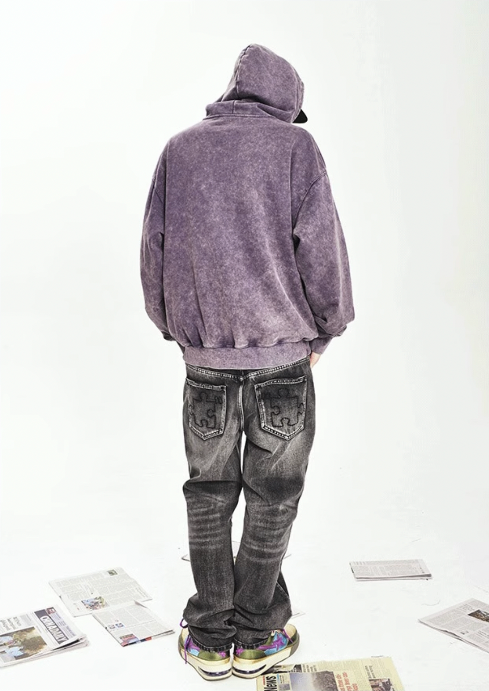 YADcrew Heavy Duty Washed Puzzle Hoodie