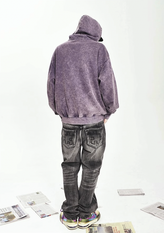 YADcrew Heavy Duty Washed Puzzle Hoodie