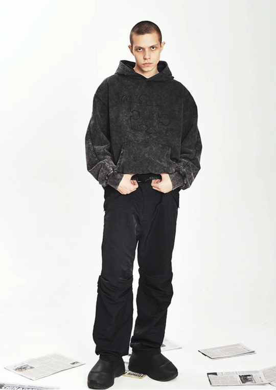 YADcrew Heavy Duty Washed Puzzle Hoodie