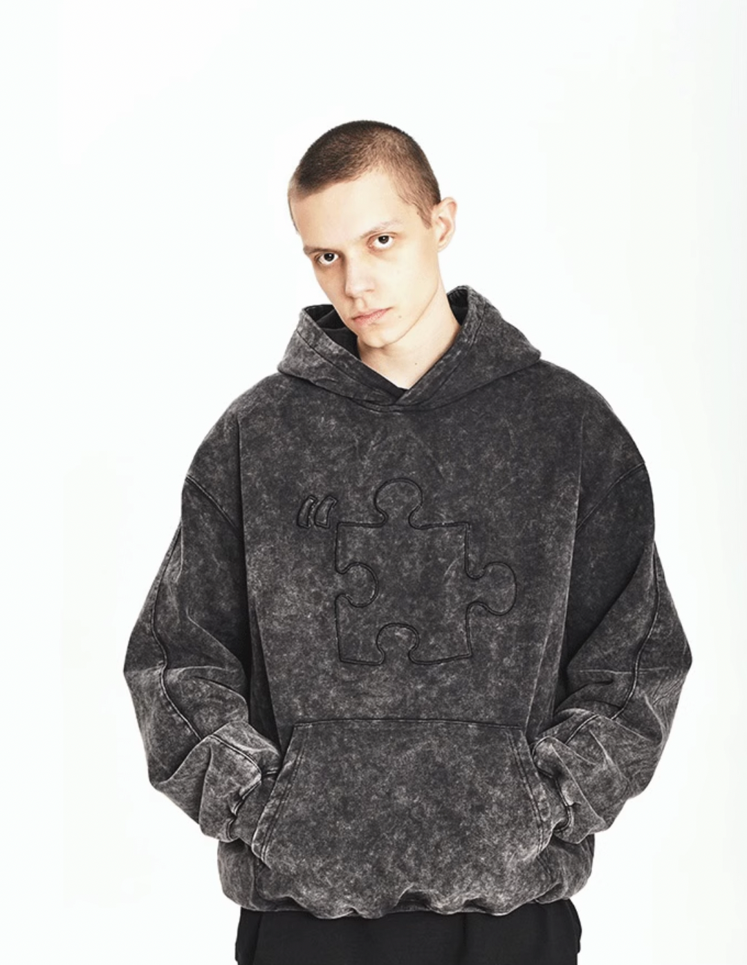 YADcrew Heavy Duty Washed Puzzle Hoodie