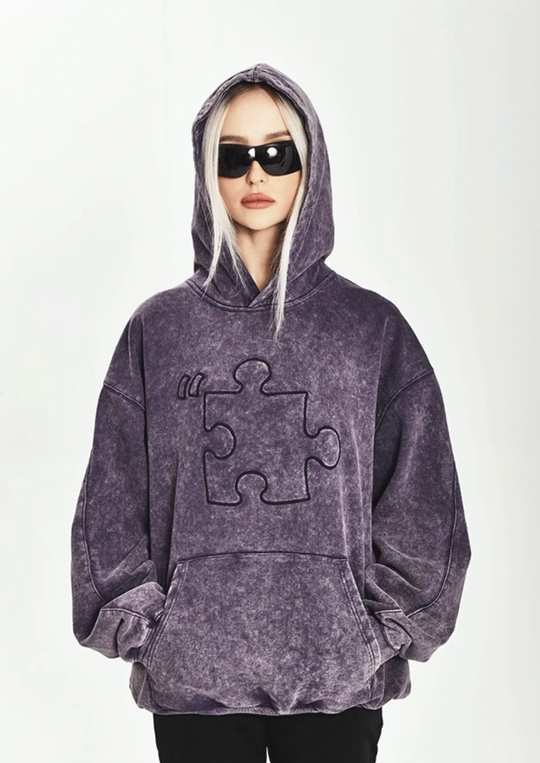 YADcrew Heavy Duty Washed Puzzle Hoodie