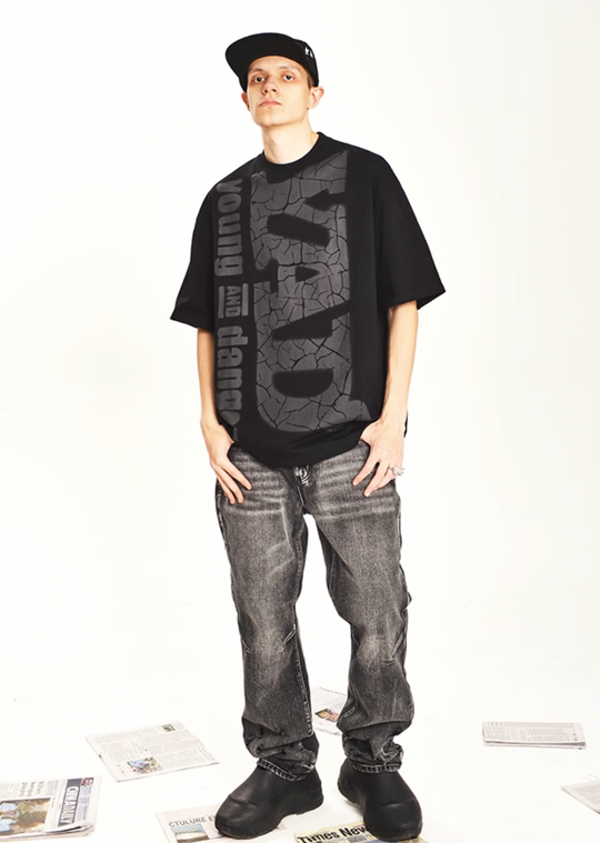 YADcrew Letters Cracked Tee