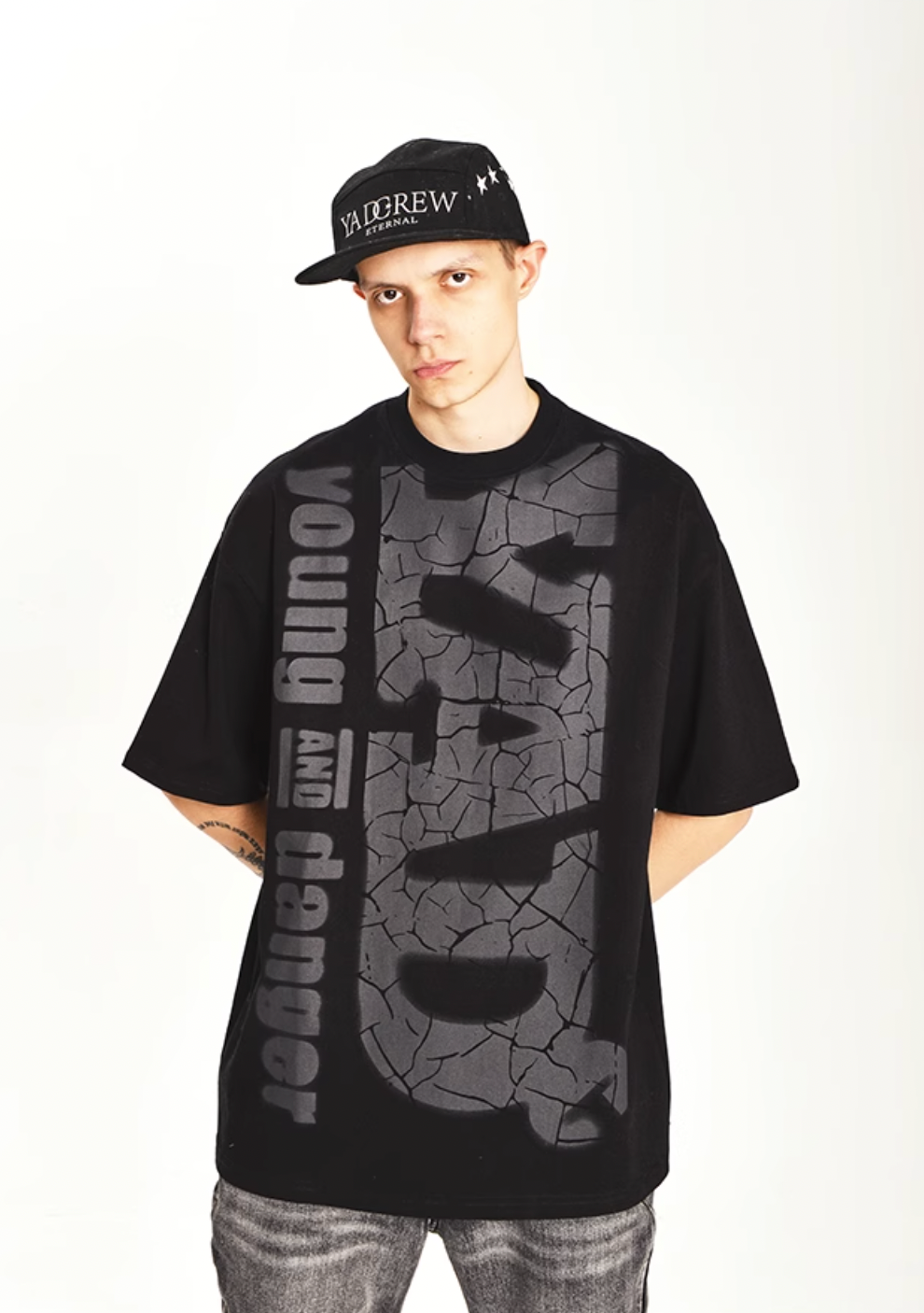 YADcrew Letters Cracked Tee