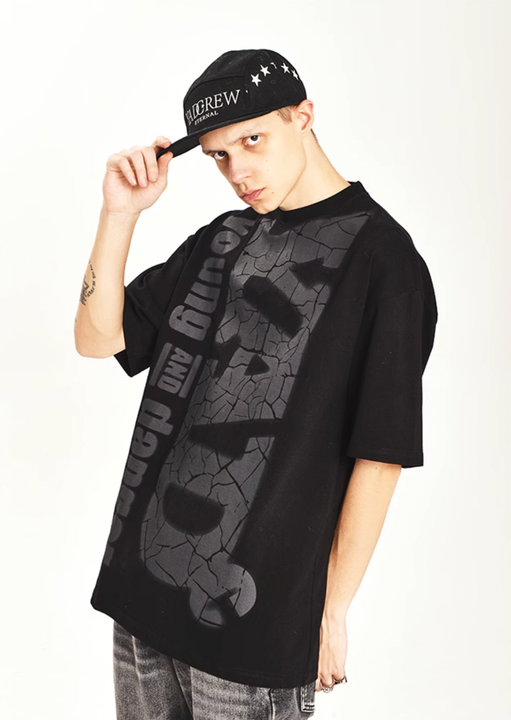 YADcrew Letters Cracked Tee