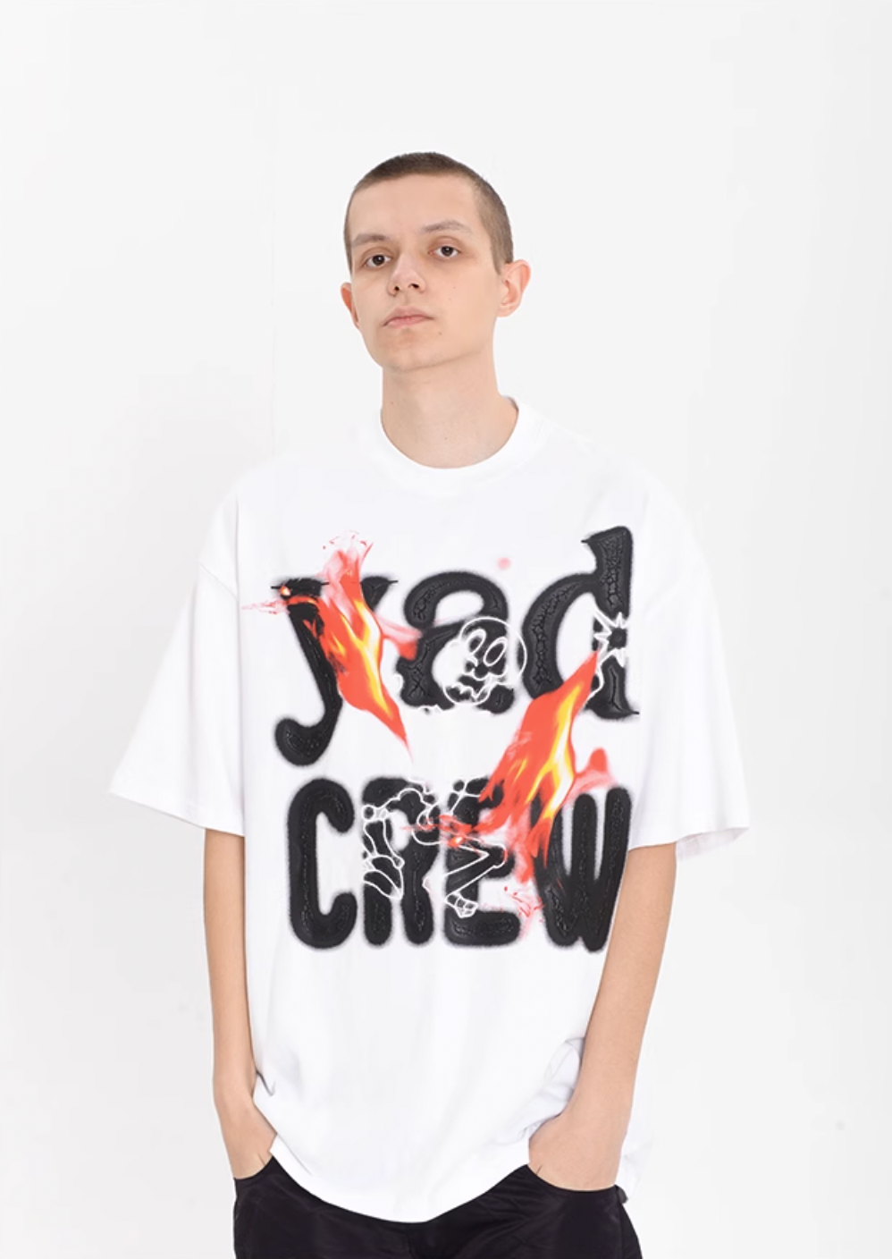 YADcrew Burning Skull graffiti print Tee