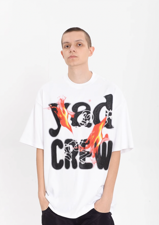 YADcrew Burning Skull graffiti print Tee