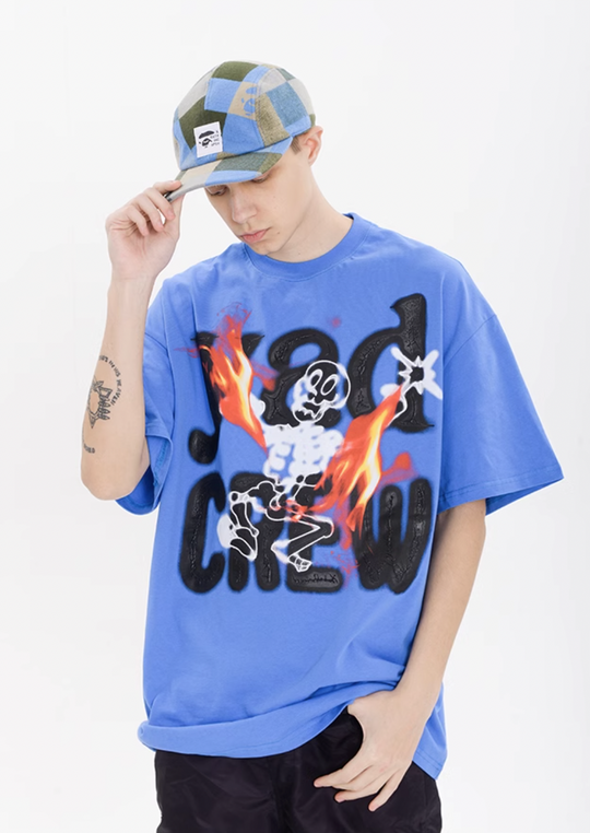 YADcrew Burning Skull graffiti print Tee