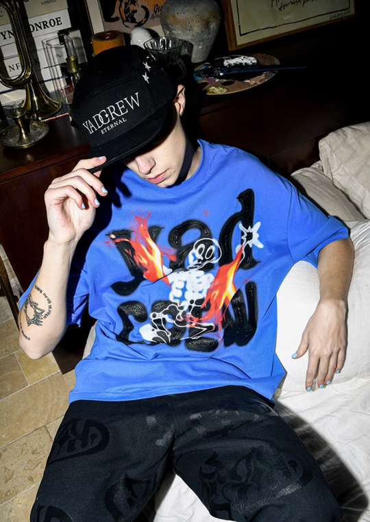 YADcrew Burning Skull graffiti print Tee