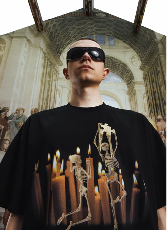 YADcrew Candlelight Puzzle Skull Digital Print Tee