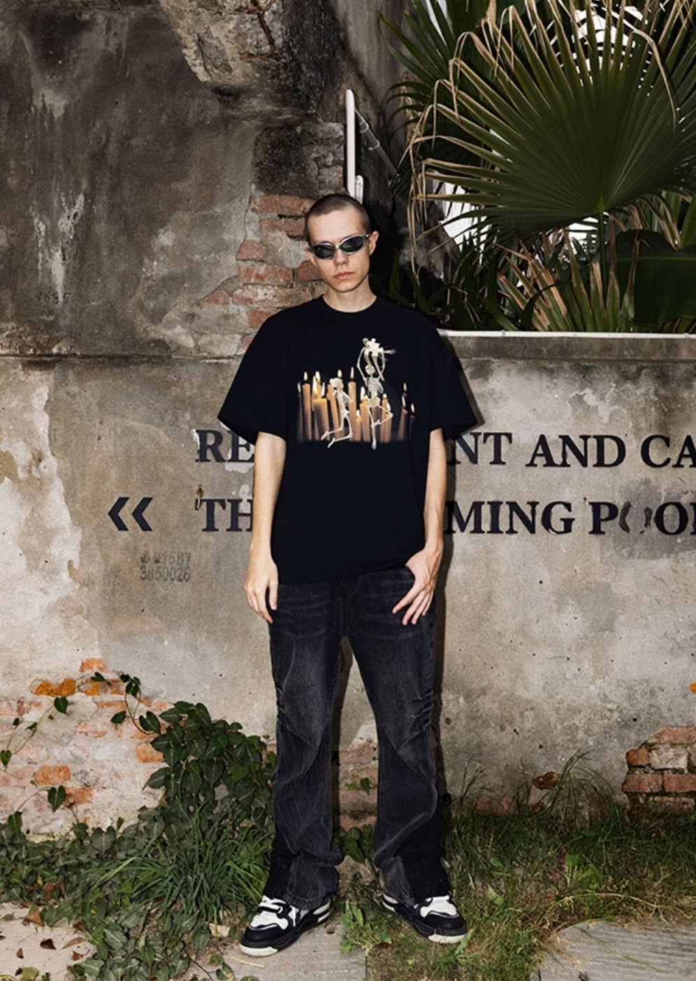 YADcrew Candlelight Puzzle Skull Digital Print Tee