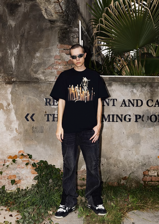 YADcrew Candlelight Puzzle Skull Digital Print Tee