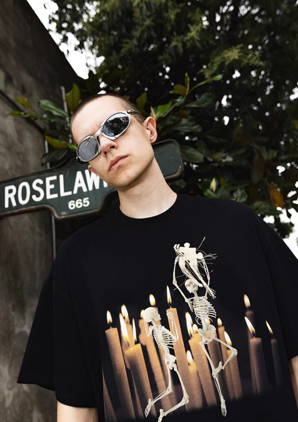 YADcrew Candlelight Puzzle Skull Digital Print Tee