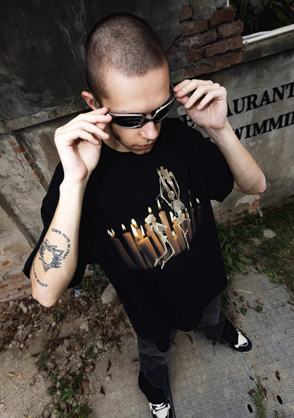 YADcrew Candlelight Puzzle Skull Digital Print Tee