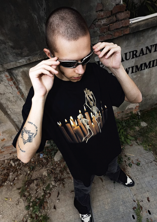 YADcrew Candlelight Puzzle Skull Digital Print Tee