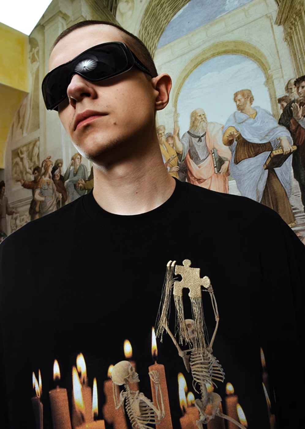 YADcrew Candlelight Puzzle Skull Digital Print Tee