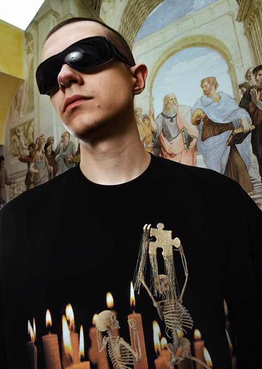 YADcrew Candlelight Puzzle Skull Digital Print Tee