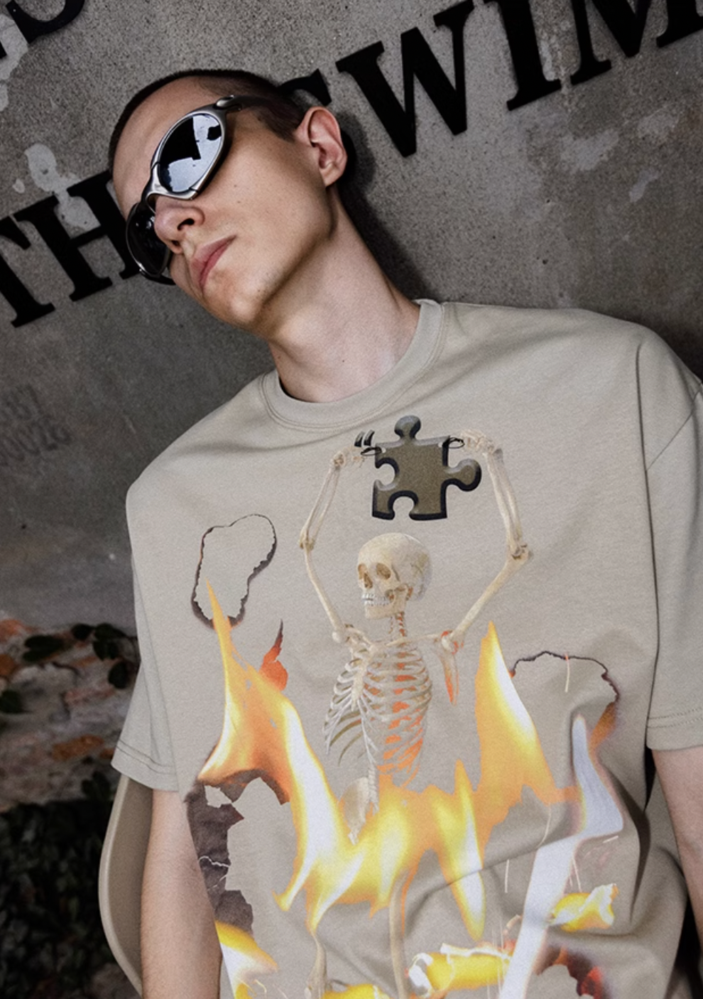 YADcrew Flame Reborn Jigsaw Skull Tee