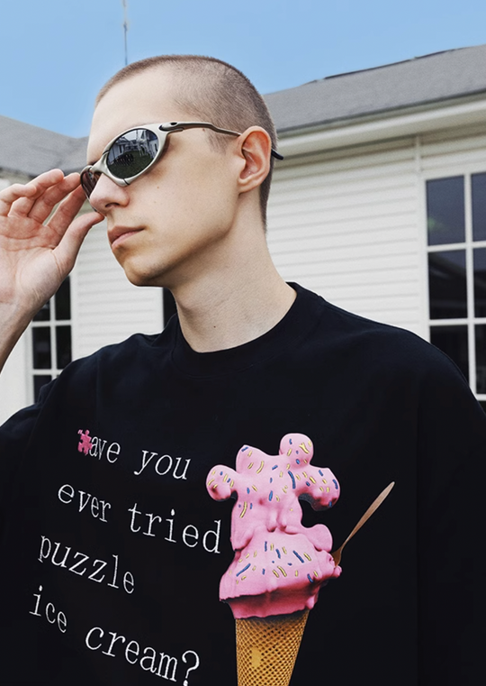 YADcrew Jigsaw Ice Cream Embroidery Tee