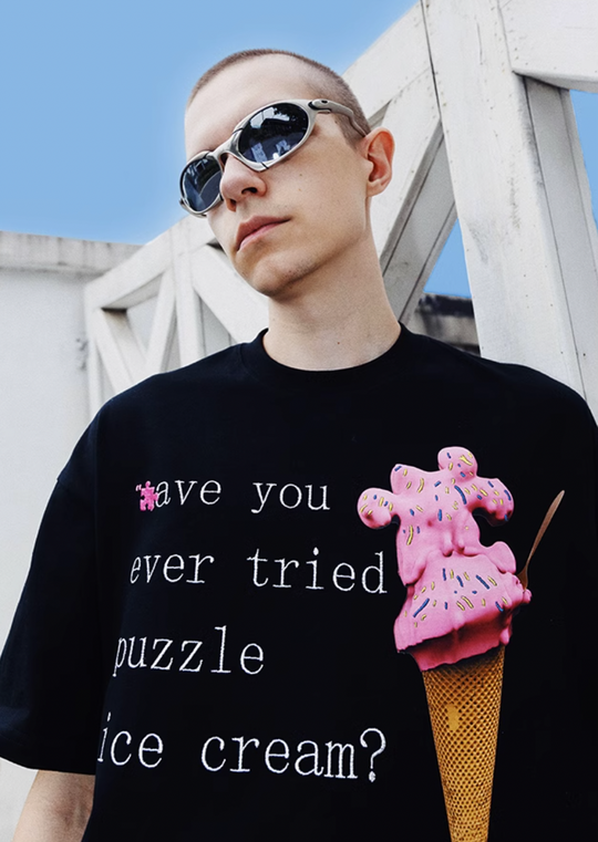 YADcrew Jigsaw Ice Cream Embroidery Tee